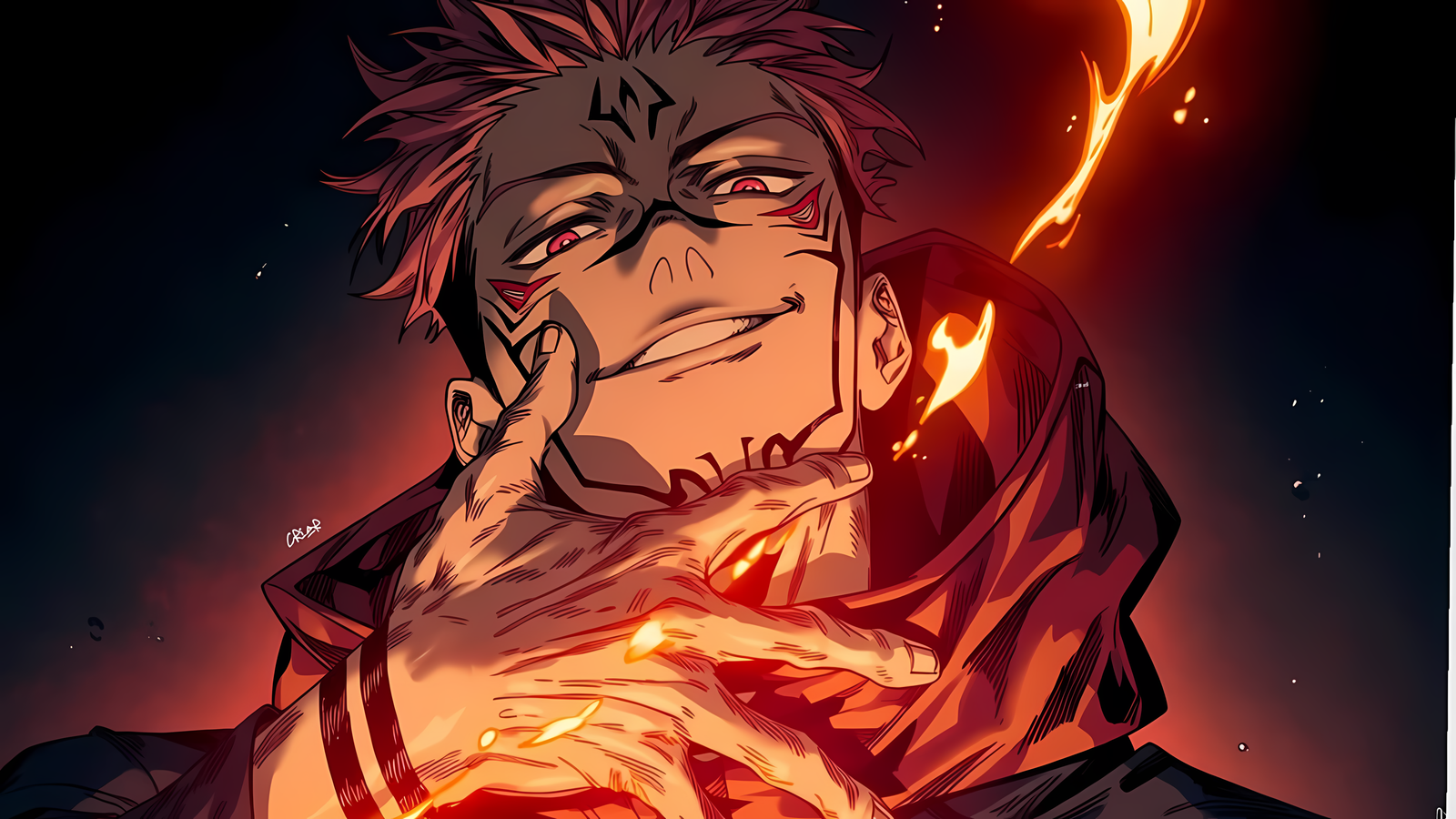 Ryomen Sukuna Fiery Curse Anime 4K Desktop Wallpaper | WatchOut Walls